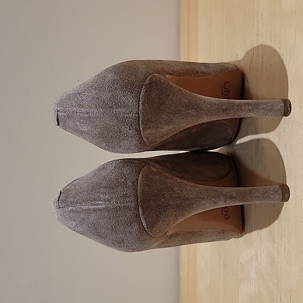 Chloe Taupe Suede Leather Heels - Picture 5 of 15